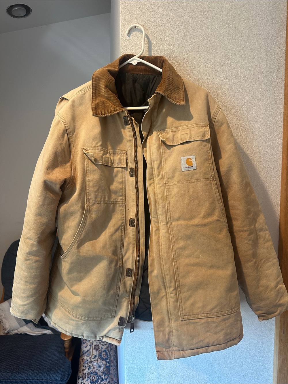 Carhartt Men’s Vintage Duck Arctic Tan Canvas Field Jacket with Corduroy Collar